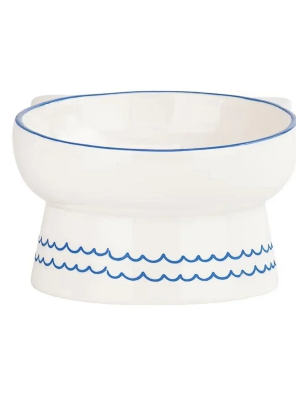 10 Strawberry Street Ears Up Elevated Cat Bowl, White Blue, 7-oz New